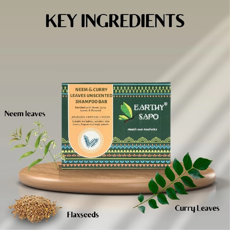 Earthy Sapo Neem & Curry Leaves Unscented Shampoo Bar, 75 g-4.webp
